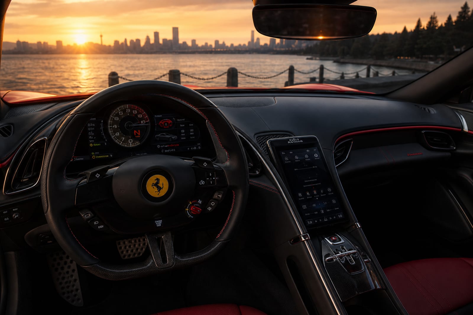 Rosso Corsa Ferrari Roma 内饰 1 温哥华豪车租赁