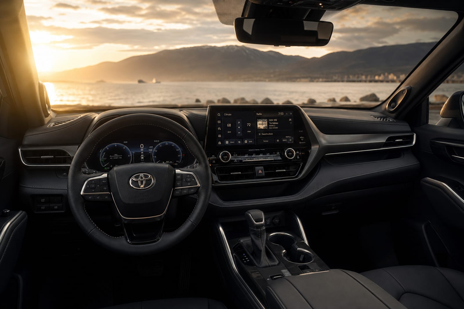 Black 2025 Toyota Highlander Hybrid 内饰 1 温哥华豪车租赁