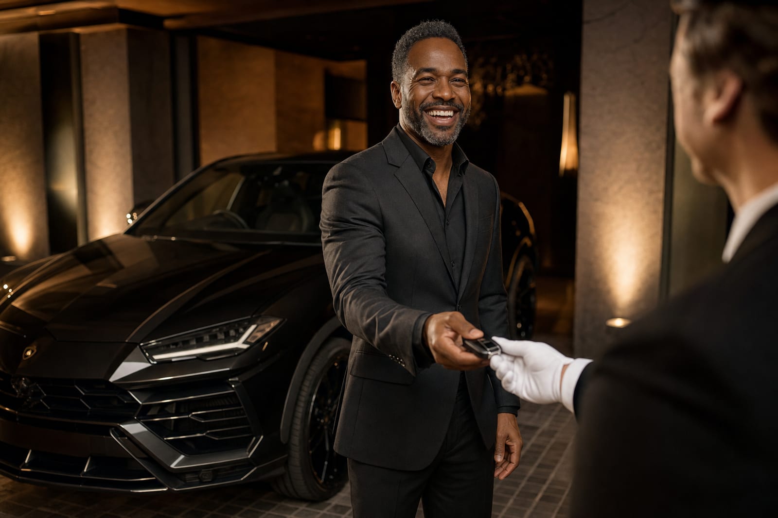 Professional with a luxury vehicle after RoLux Club membership delivery