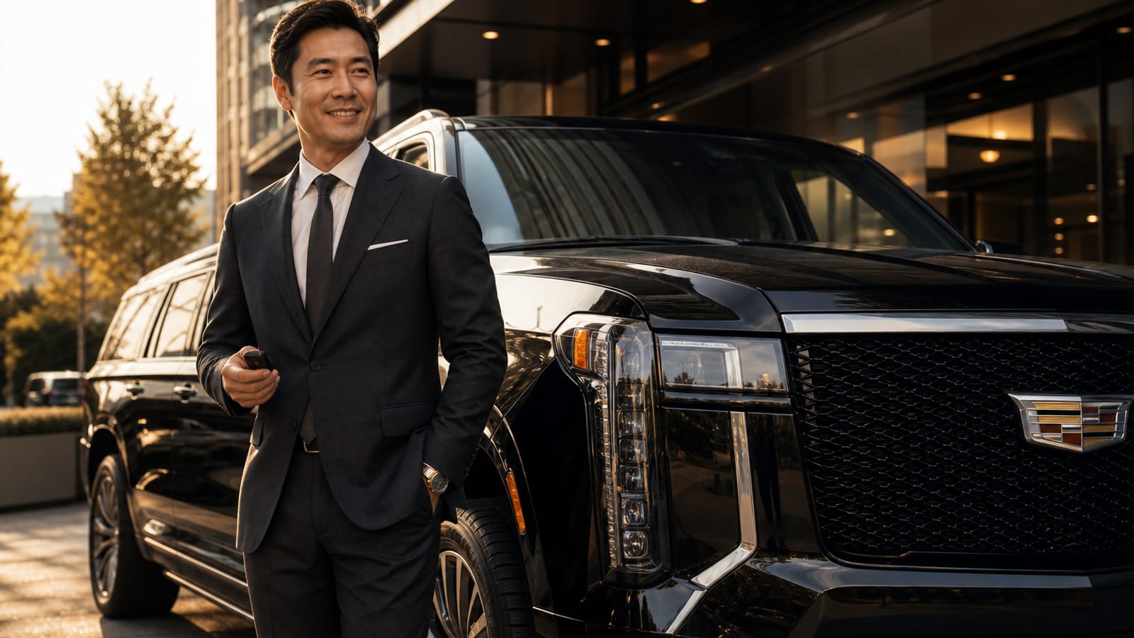 Happy professional receiving keys to a luxury car from RoLux Club delivery in Vancouver