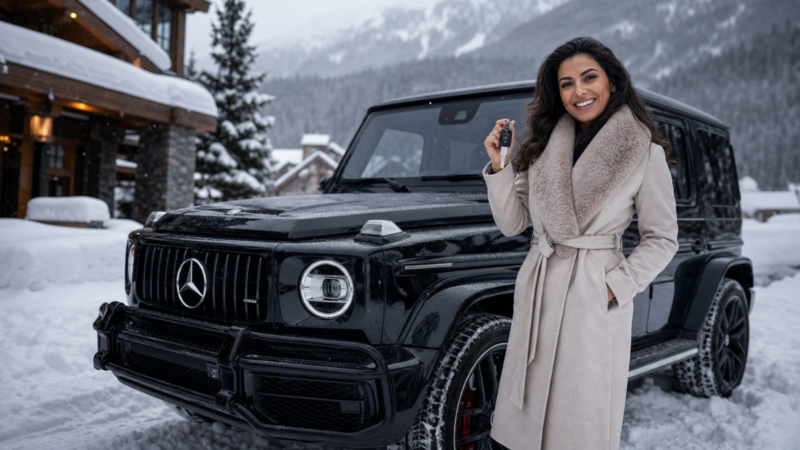 Club member smiling as a luxury car is delivered curb-side in Vancouver