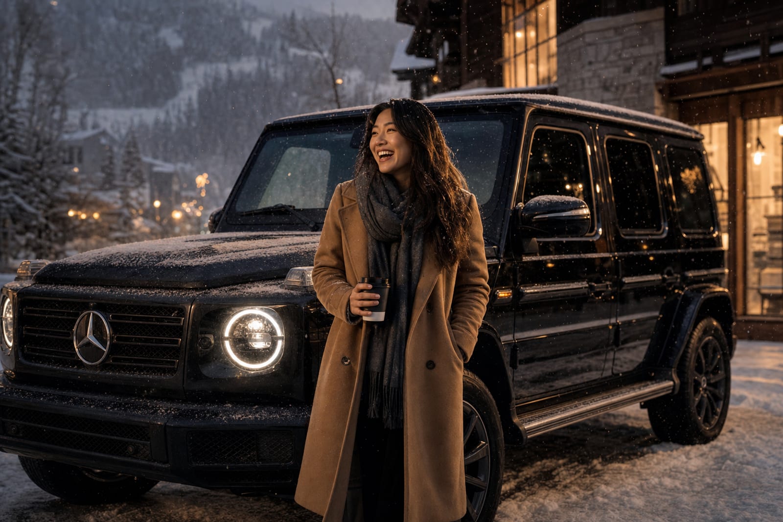 Professional celebrating club car delivery with a luxury SUV in Vancouver