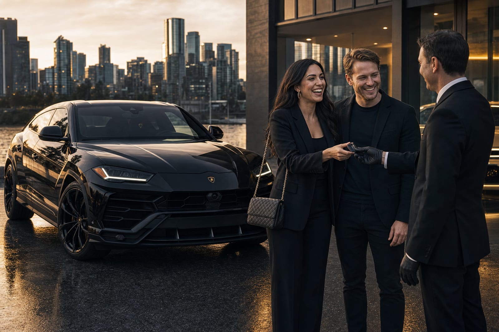 Professional with a luxury vehicle after RoLux Club membership delivery