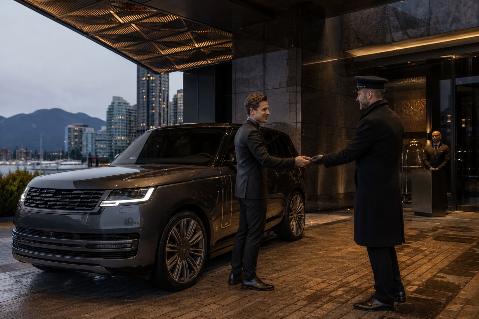 Concierge handing car keys to a client at a Vancouver luxury hotel